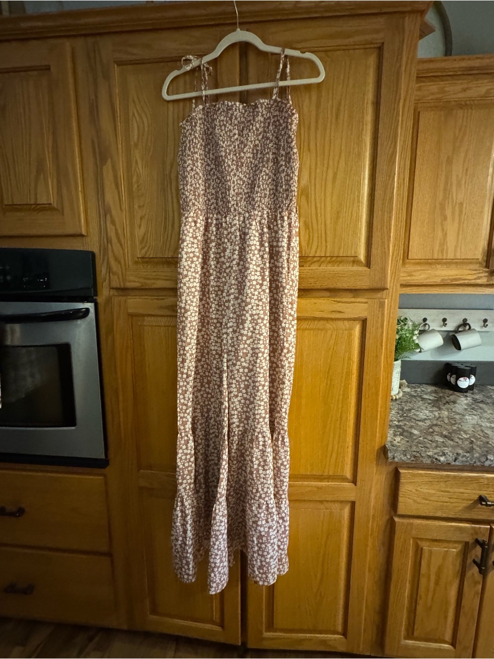 Smocked Floral Strap Jumpsuit in Dusty Rose